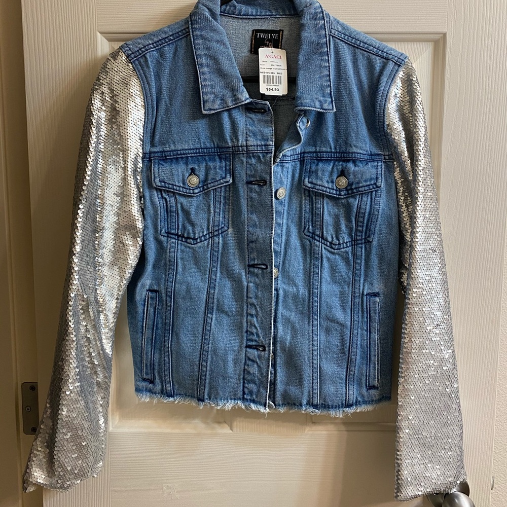 Jean jacket with sequin sleeves